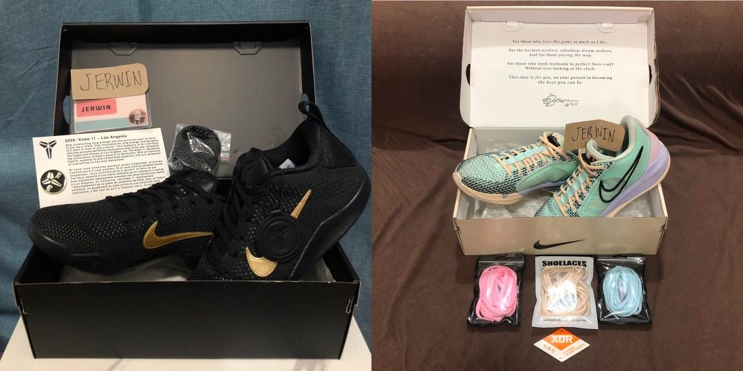 BUNDLE: Nike Kobe XI × Nike Sabrina 1 Bundle (Category: Sneakers) located in Quezon City. Submitted by jerwin.solano (Listing ID 1445803147, Image 1). Description: BUNDLE LISTING Nike Kobe XI Protro: Fade to Black (FTB) - IM4260-001 - Black/Black (BRAND NEW) Bundled with Nike Sabrina 1 EP: Brooklyn’s Finest - FQ3389-301 - Jade Ice/Black-Guava Ice (USED) Bundle Price: ₱15,000 Individual Price Nike Kobe XI: ₱12,00 (previously ₱17,500) Size 7US (Men