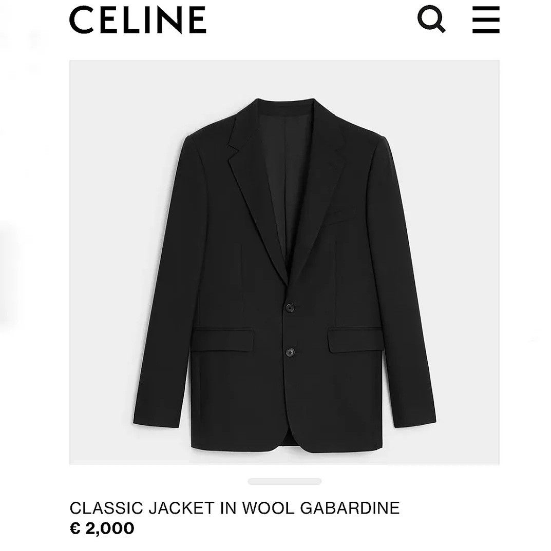 Celine Homme Hedi Slimane Black Wool Coat Jacket (Category: Coats, Jackets and Outerwear) located in Dinalupihan. Submitted by brokencasket (Listing ID 1445883848, Image 2). Description: Celine Homme Hedi Slimane Black Wool Coat Jacket Size 46 on tag. Measurements on photo. Color may vary due to lighting..