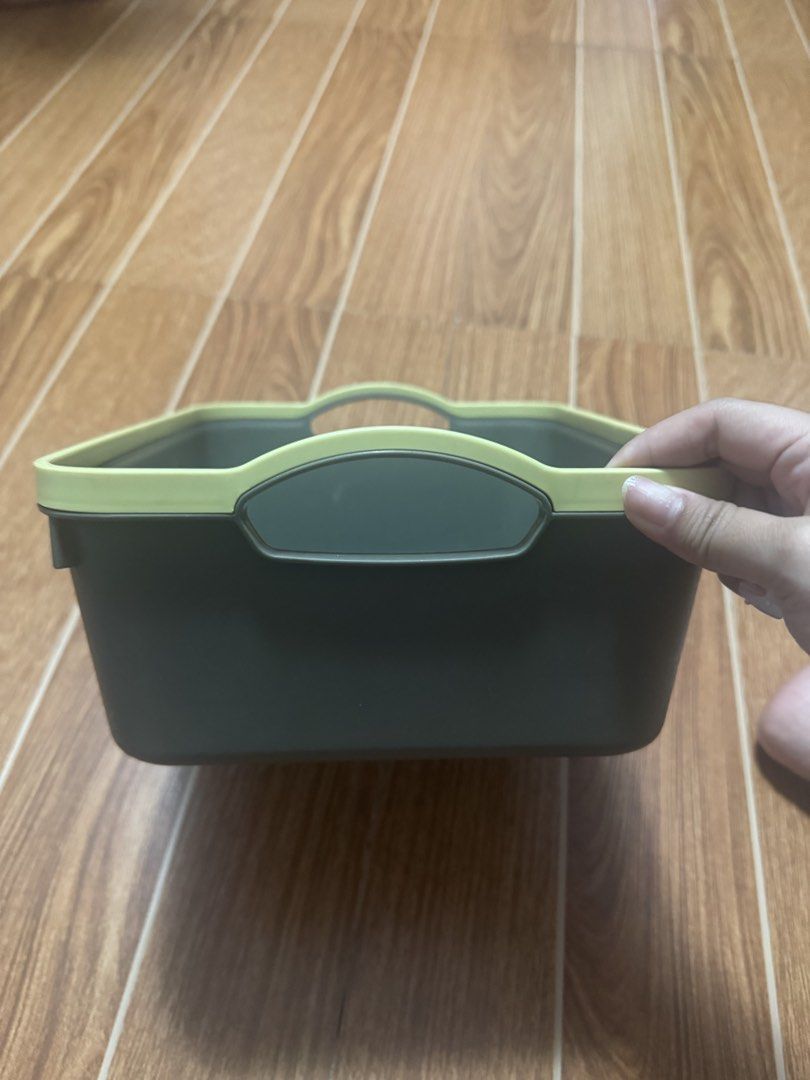Dark Greeb and Yellow Storage Basket with Handles (Category: Storage Boxes & Baskets) located in Manila. Submitted by kcmolato754303 (Listing ID 1445920801, Image 1). Description: MOVING OUT SALE - Please check photos for detailed condition - nego.