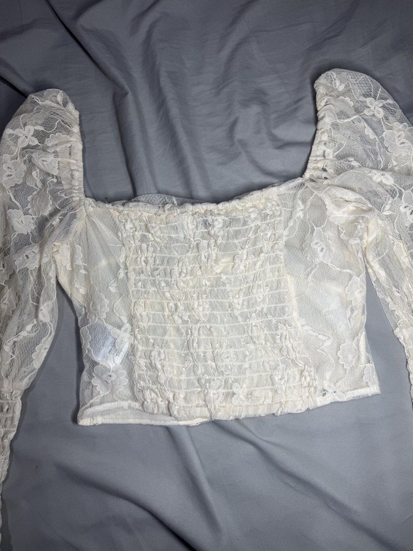 DIVIDED Lace Puff Sleeve Off-Shoulder Top (Category: Blouses) located in Manila. Submitted by thriftygirlyz (Listing ID 1445821112, Image 3). Description: .