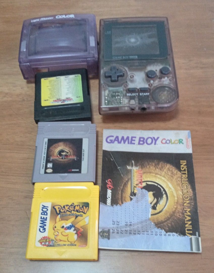 Game Boy Color Console with Pokemon Yellow & More (Category: Nintendo) located in Paranaque City. Submitted by rockytat (Listing ID 1445863049, Image 1). Description: - Transparent Game Boy Color console - Includes Pokemon Yellow Edition cartridge - Comes with an additional game cartridge - Instruction manual included - Great for collectors and nostalgic gamers.