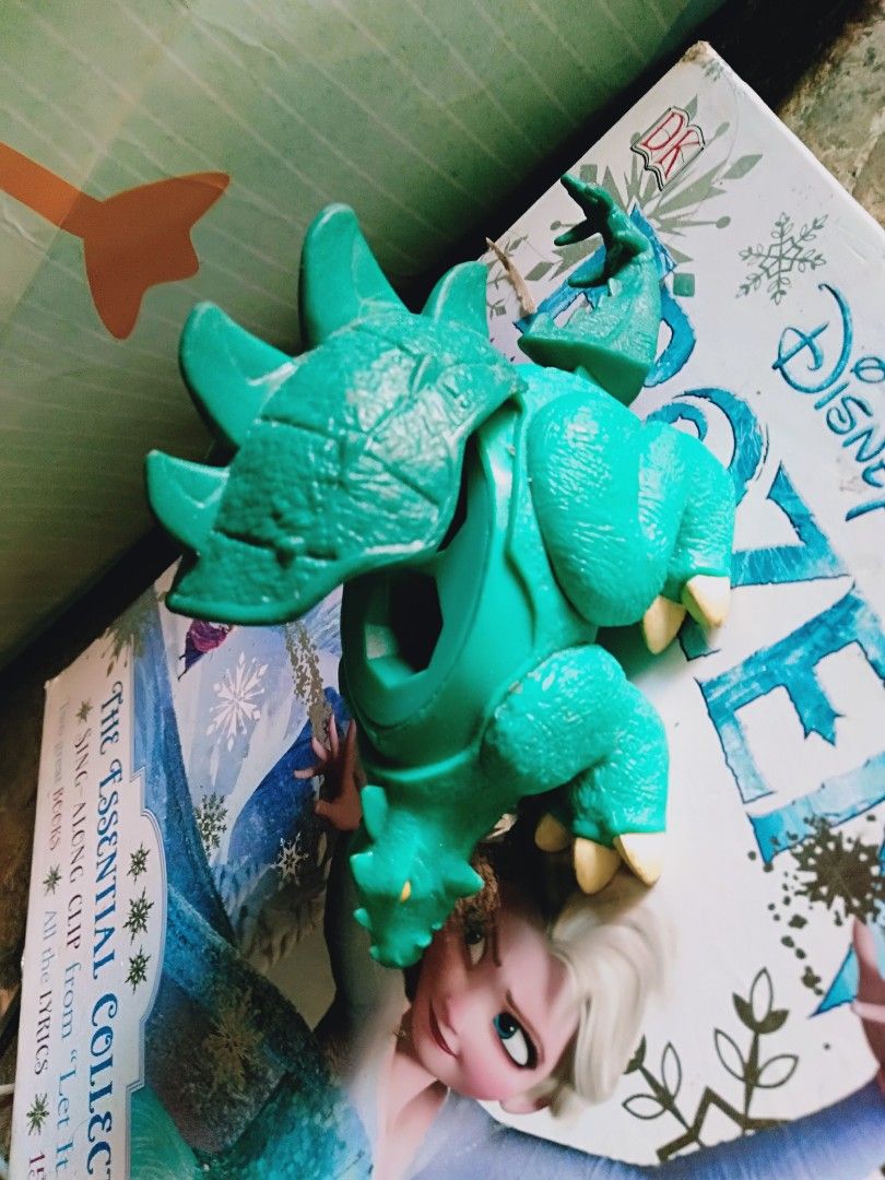 Green Dinosaur Toy Figure (Category: Kids Toys) located in Davao. Submitted by bravemoon_556cd5 (Listing ID 1445870241, Image 1). Description: - Green dinosaur toy - Features spikes on back and tail - Belly opens for extra fun - Encourages imaginative play for kids.