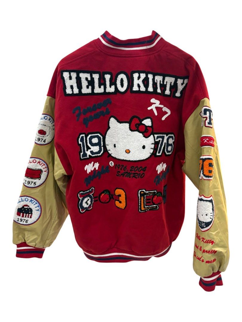 Hello Kitty Varsity Jacket Red & Tan Patches (Category: Coats, Jackets and Outerwear) located in Cabuyao City. Submitted by barbielovesmatcha (Listing ID 1445979263, Image 2). Description: dm.