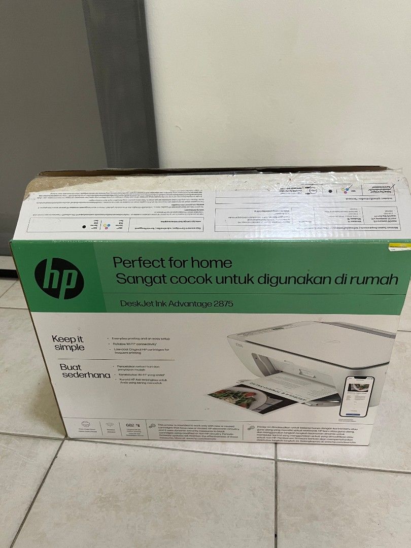 HP Printer (Category: Printers, Scanners & Copiers) located in Kuala Lumpur. Submitted by livefish.936ec9 (Listing ID 1445973989, Image 1). Description: - HP DeskJet Ink Advantage 2675 All-in-One Printer - Connectivity: WiFi and Apple AirPrint support - With original box.
