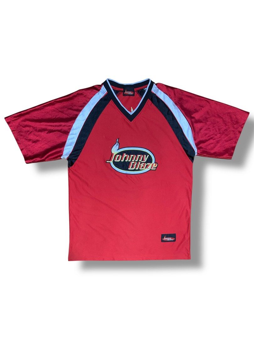 Johnny Blaze Red Flame Graphic Jersey (Category: Tshirts & Polo Shirts ) located in Quezon City. Submitted by studyanthrift (Listing ID 1445837573, Image 1). Description: - Cool red Johnny Blaze jersey - Features iconic flame logo on the front - Black and white accents on shoulders and neckline - Great for any fan.
