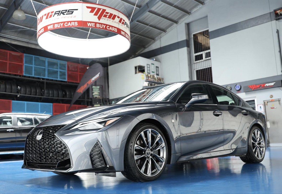 Lexus IS350 Auto (Category: Used Cars) located in Quezon City. Submitted by marcars_trading (Listing ID 1445875669, Image 3). Description: 2022 LEXUS IS350 FSPORT ₱2.730M (neg) trade in ok! GOOD as BRANDNEW IMMACULATE! VERY FRESH and PRESERVED CONDITION - 25Tkms ONLY - 1st owner - COLOR: Sonic Chrome - 3.5L V6 24valve DOHC GAS Engine - 312HP (0 to 100kph in 5.6 seconds) - 8speed automatic transmission w/ paddle shifters - Rear wheel drive - BLACK