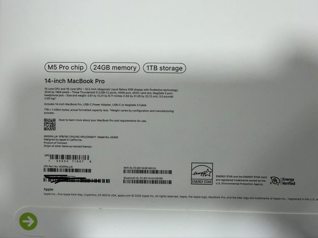 MACBOOK PRO M5 24/1Tb491736082500167681