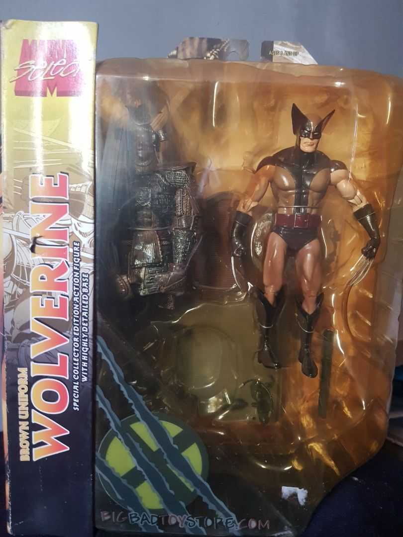 MARVEL SELECT WOLVERINE BROWN UNIFORM ACTION FIGURE (X-MEN) (Category: Figurines & Statues) located in Caloocan City. Submitted by coolwhale_8eedee (Listing ID 1445844692, Image 1). Description: 1.) Marvel Select Brown Uniform Wolverine - sealed, yellow card, sold as is Box/Packaging NOT mint, yellow card ● All sales are final, no returns, no trades ● Payment: BPI or Gcash ● 1st to pay gets the item ● No reserve/reservations ● Buyer will pay for 