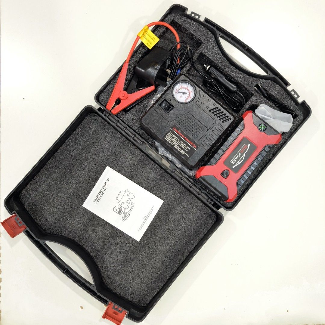 Multi Function Battery Jump Starter (Category: Auto Accessories) located in Kuala Lumpur. Submitted by anthracite20 (Listing ID 1445823630, Image 2). Description: Multi Function Battery Jump Starter RM100 Brand new in complete box set comes with: - battery capacity 99800mAh flash light, compass & 4 usb type A port - electric tyre compressor - jump start cable - power adapter & in car charger Note: Please refer photos for full specs. COD Subang/PJ