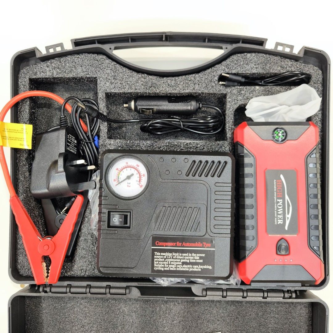 Multi Function Battery Jump Starter (Category: Auto Accessories) located in Kuala Lumpur. Submitted by anthracite20 (Listing ID 1445823630, Image 1). Description: Multi Function Battery Jump Starter RM100 Brand new in complete box set comes with: - battery capacity 99800mAh flash light, compass & 4 usb type A port - electric tyre compressor - jump start cable - power adapter & in car charger Note: Please refer photos for full specs. COD Subang/PJ