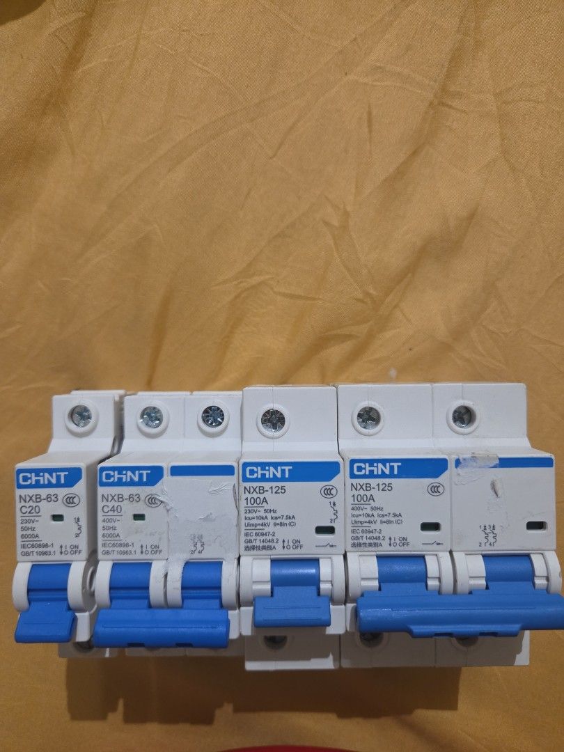 New CHNT AC Circuit Breakers for sale (Category: Construction Tools & Equipment) located in Muntinlupa City. Submitted by hustler2023 (Listing ID 1445958139, Image 1). Description: - Set of 3 CHNT circuit breakers bought new and never used..wrong purchased. had to buy DC breaker, but these are AC breakers. - AC breaker 100A 2p 100A 1p 40A 2p 20A 1p - Selling as a complete set of three.