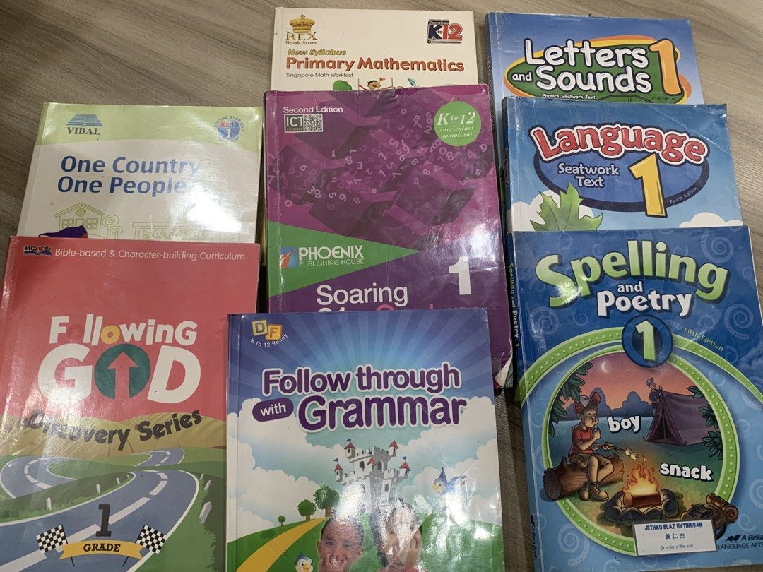 Primary Grade 1 complete curriculum (Category: Textbooks) located in Quezon City. Submitted by chanel81 (Listing ID 1445849669, Image 1). Description: - Collection of Grade 1 primary school textbooks - Subjects include Singapore Math, A Beka Language, A Beka Spelling, Abeka Poetry, Grammar - Also includes 'One Country One People' and 'Following God Discovery Series' - Ideal for homeschooling or supplementary learning - will throw in Abeka Science