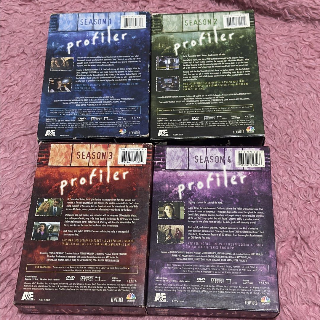 Profiler The Complete Series DVD Box Set Seasons 1-4 (Category: CDs & DVDs) located in Las Pinas. Submitted by thestylecapital (Listing ID 1445957251, Image 2). Description: - Complete Profiler DVD series - Includes Seasons 1 through 4 - All discs are present and accounted for - Great for fans of the show or new crime drama viewers - Get all four seasons in one convenient set The CDs are being sold as-is and are untested, as I no longer have a pl