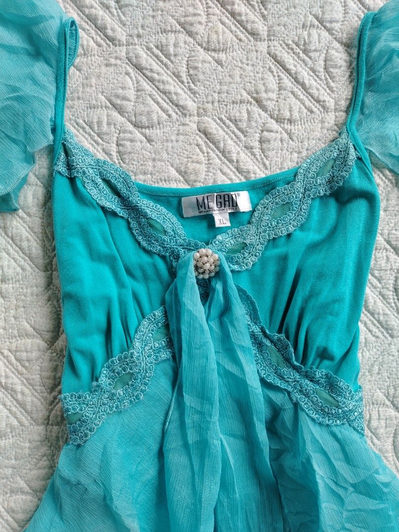 SOLD! Teal fairycore flowy top (Category: Sleeveless) located in Panabo. Submitted by _elfiethreads (Listing ID 1445836053, Image 2). Description: SOLD via early dibs‼️ check my tiktok account for new collection @_elfiethreads.