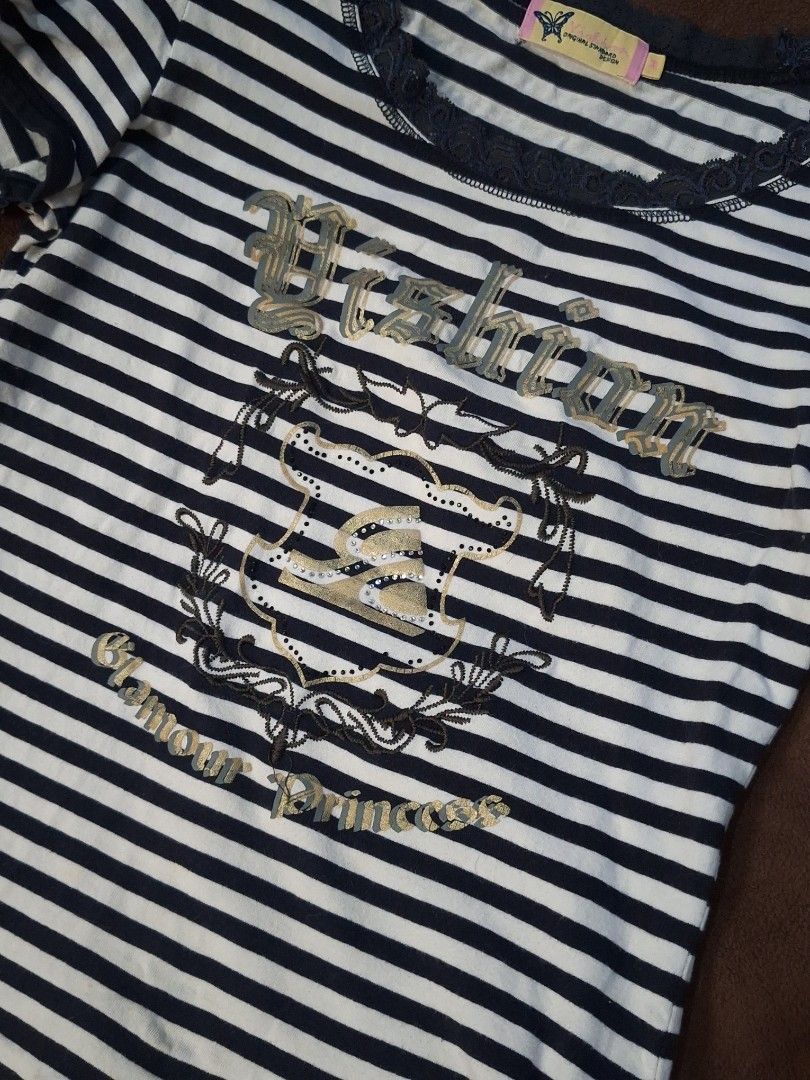 Striped T-shirt with Graphic Print (Category: Shirts) located in Manila. Submitted by chloe.dc (Listing ID 1445879677, Image 2). Description: DM for inquiries! Size: small - med Location: Caloocan ☆ No COD ☆ Manage expectations! Items are preloved/thrifted. ☆ Buyer shoulders shipping fee ☆ MOD is J&T.