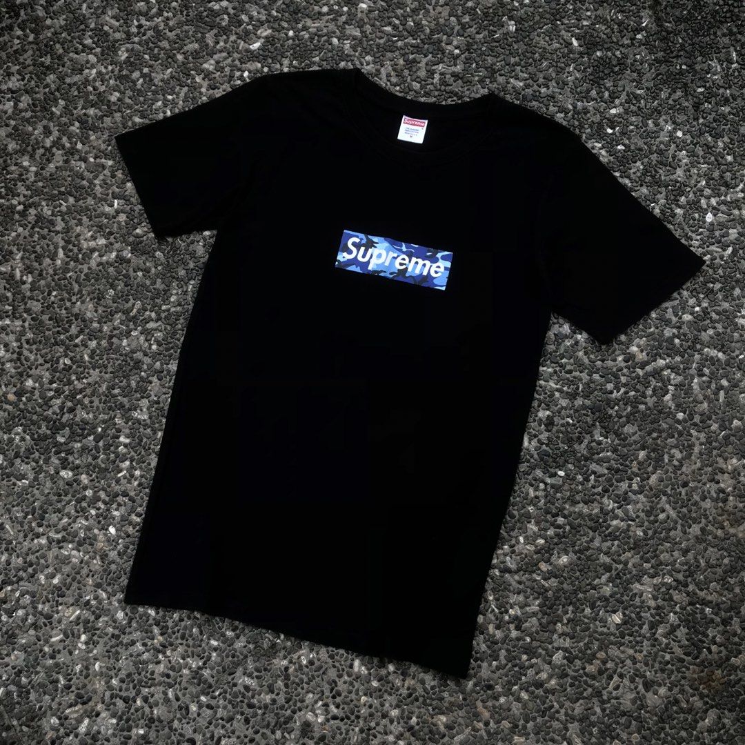 SUPREME BOX LOGO BLUE CAMOU ♻️ (Category: Activewear) located in Batangas. Submitted by vns_stuff (Listing ID 1445927565, Image 2). Description: SUPREME BOX LOGO BLUE CAMOU ♻️ - size on tag : M - width : 17.5 - length : 26 - colorate : 9.7 - issue : none - condition : excellent .