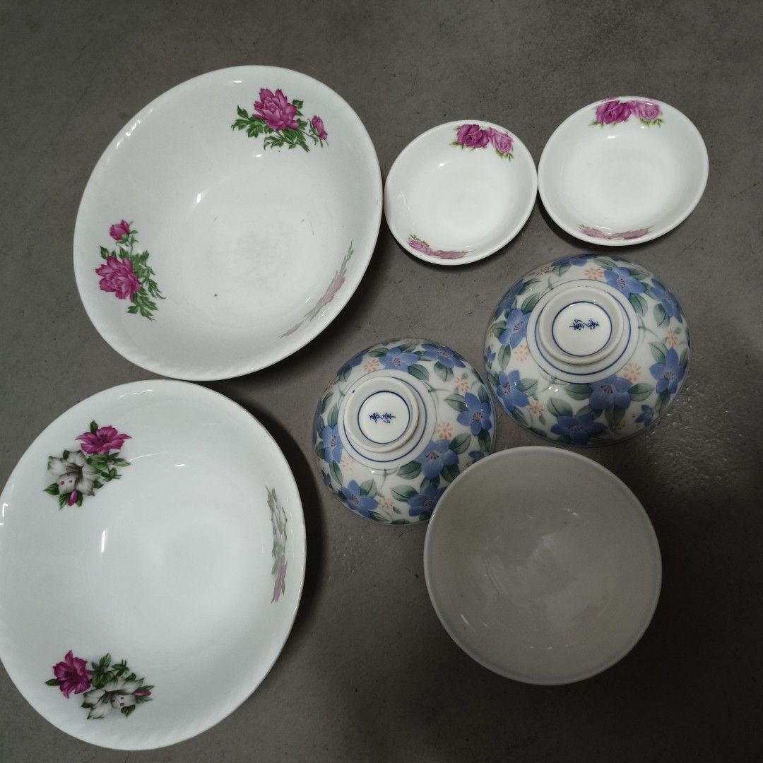 Vintage Floral Ceramic Bowls and Plates Set