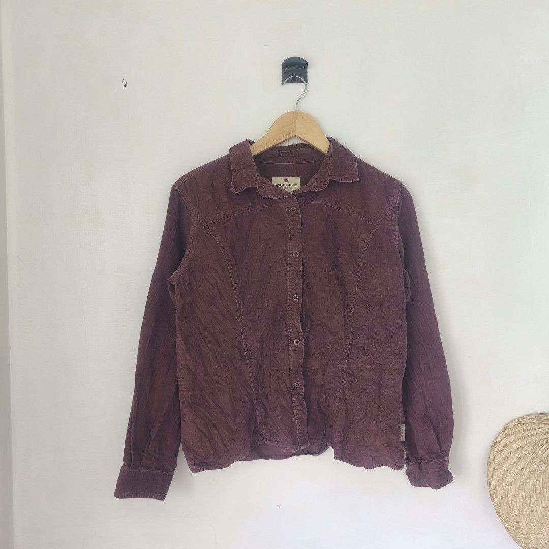 Woolrich burgundy corduroy Cabernet (Category: Luxury Apparel) located in Tayabas. Submitted by cat.b0i (Listing ID 1445895843, Image 1). Description: Fitting: Men - Cropped M Women - Cropped L ‎Length: 23 ‎Width: 20.5 ‎Shoulder: 17 ‎Arm Space: 8.5 ‎Sleeve Length: 22 ‎ ‎Color: Burgundy Color Rate: 8.6 ‎Material: 100% cotton Hardware: buttons ‎Issues: some general color fade ‎Condition: great.