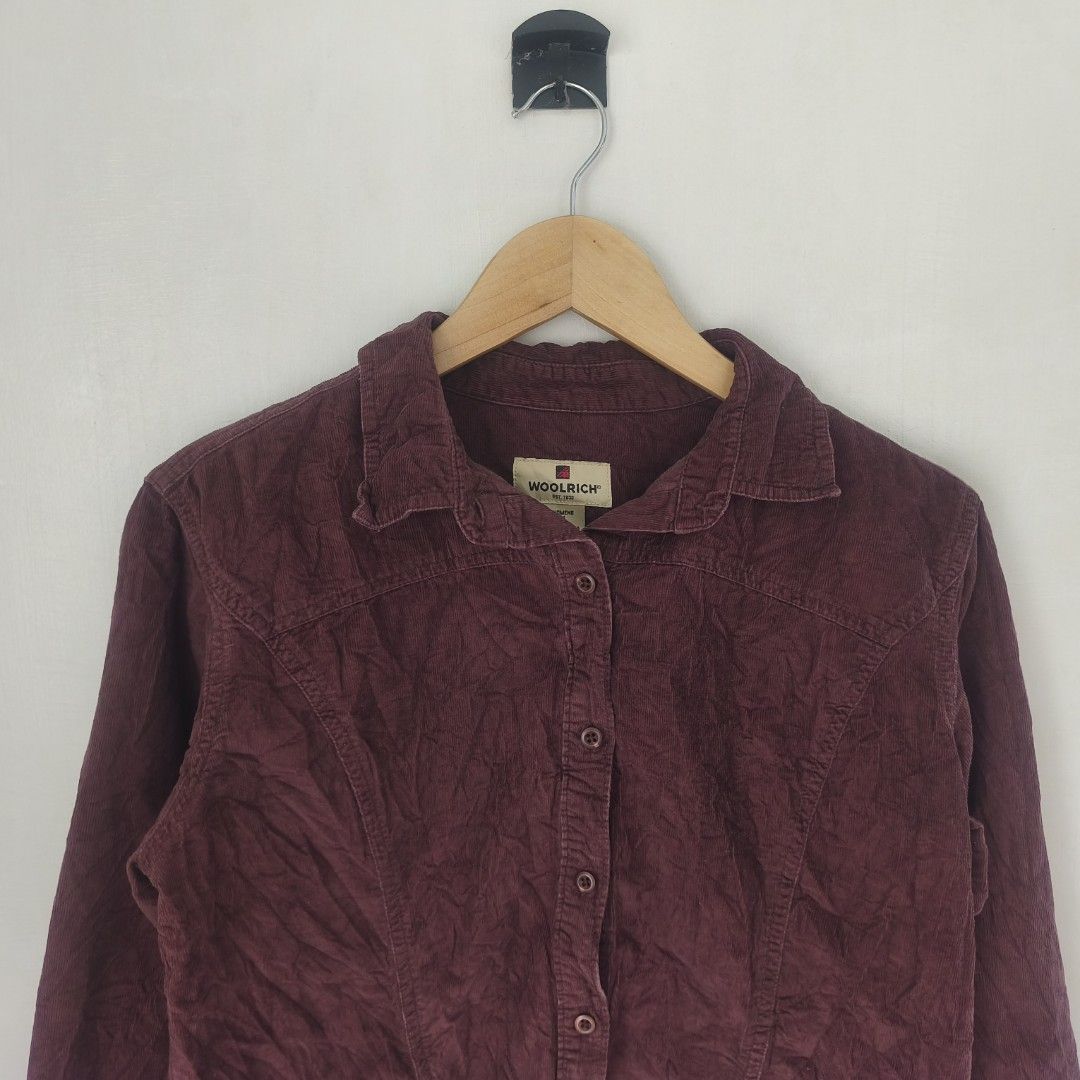 Woolrich burgundy corduroy Cabernet (Category: Luxury Apparel) located in Tayabas. Submitted by cat.b0i (Listing ID 1445895843, Image 2). Description: Fitting: Men - Cropped M Women - Cropped L ‎Length: 23 ‎Width: 20.5 ‎Shoulder: 17 ‎Arm Space: 8.5 ‎Sleeve Length: 22 ‎ ‎Color: Burgundy Color Rate: 8.6 ‎Material: 100% cotton Hardware: buttons ‎Issues: some general color fade ‎Condition: great.