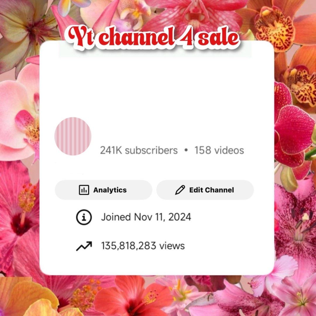 youtube channels for sell (Category: Announcements) located in Marikina City. Submitted by farahsboosting (Listing ID 1445926504, Image 3). Description: wts lfb for sale youtube channel • yt channels good for starting vloggers & content creators • organic subs • can change all details • ready to transfer #available dm dm #wts.
