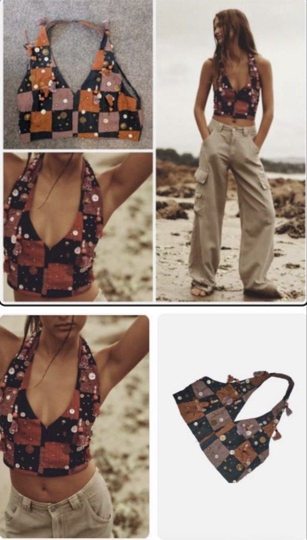 Zara Embellished Halter Neck Crop Top (Category: Sleeveless) located in Agdangan. Submitted by preloved_patch (Listing ID 1442156934, Image 3). Description: - Zara halter neck crop top - Features a checkered pattern - Embellished with beads, sequins, and tassels - Ties at the neck and back - Unique design, used once for a night out - size xs on tag but fits xs-semi med Rfs: decluttering .