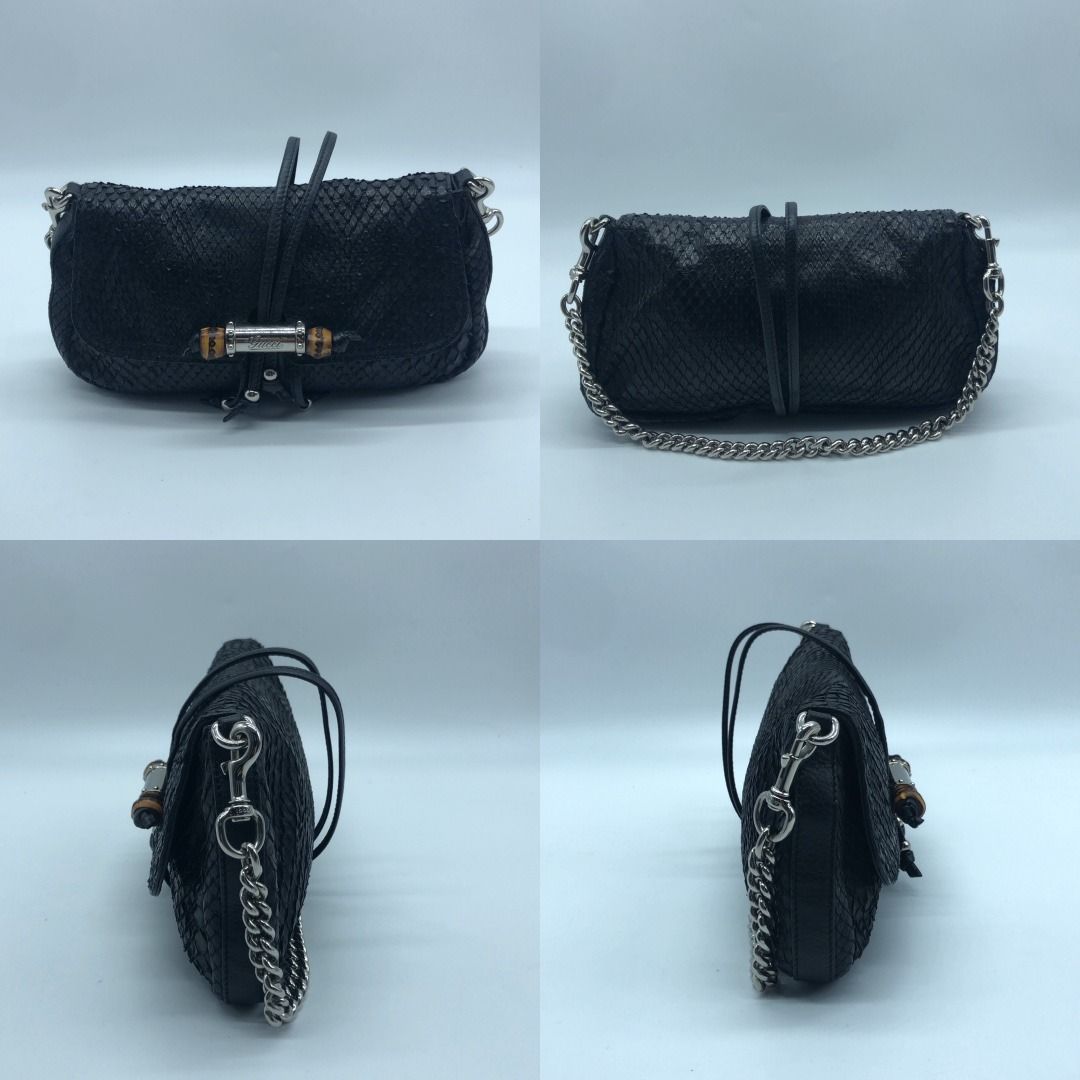 267006186 GUCCI BAG PYTHON LEATHER BAMBO CHAIN SHOULDER BAG 235320 (Category: Luxury Bags & Wallets) located in Taguig. Submitted by ecoring.ph (Listing ID 1446005738, Image 2). Description: ◆CONDITION: B ◆DESCRIPTIONS: (Other defects/info:) OUTER: The body of the bag is scratched, scuffed, stained, and dirty, with wrinkles and pressure marks, and shows signs of use. The bottom and bottom corners of the bag are also scratched, scuffed, and wrinkl