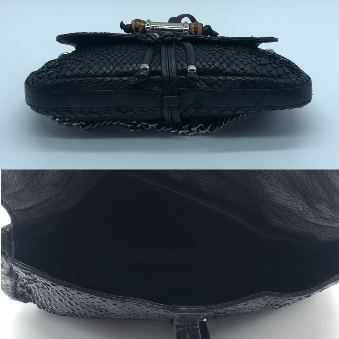 267006186 GUCCI BAG PYTHON LEATHER BAMBO CHAIN SHOULDER BAG 235320 (Category: Luxury Bags & Wallets) located in Taguig. Submitted by ecoring.ph (Listing ID 1446005738, Image 3). Description: ◆CONDITION: B ◆DESCRIPTIONS: (Other defects/info:) OUTER: The body of the bag is scratched, scuffed, stained, and dirty, with wrinkles and pressure marks, and shows signs of use. The bottom and bottom corners of the bag are also scratched, scuffed, and wrinkl