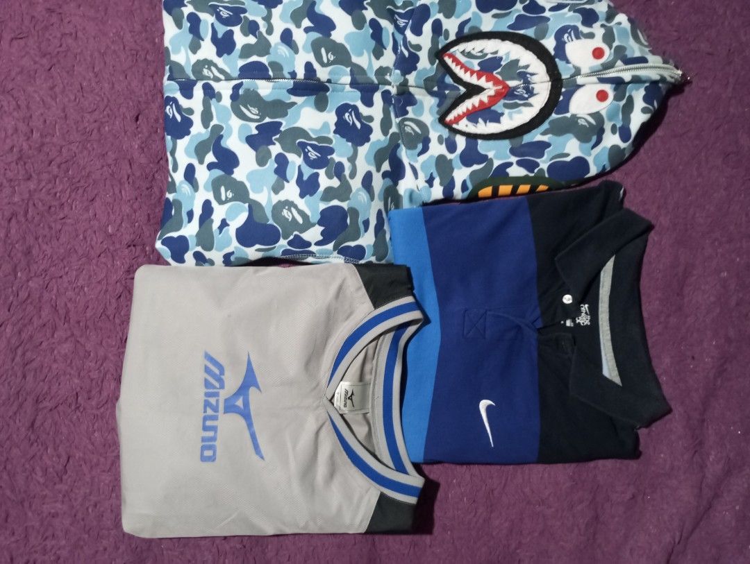 4 PCS FOR 1,600 (BASA MUNA DETAILS) (Category: Activewear) located in Manila. Submitted by johnpaulnoga29 (Listing ID 1446035242, Image 2). Description: BILLABONG BUTTON UP POLO BAPE SHARK HOODIE (HQR) NIKE ATHLETIC POLO SHIRT MIZUNO WARM UP LONG SLEEVE MANAGE UR EXPECTATION ALL ITEMS ARE THRIFTED. CAN DO SHIPPING THRU J&T OR MEET UP KUNG AROUND BACOOR OR LASPIÑAS LANG MEET UP PLACE: SM MOLINO OR RFC MOLINO AND SM SOUTHMALL.