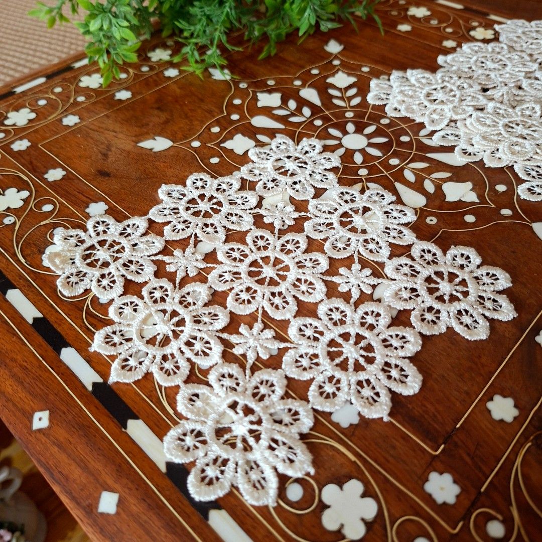 4pcs Embroidery lace coasters (Category: Table Linen & Textiles) located in Dasmarinas. Submitted by millennialmeetsvintage (Listing ID 1446040725, Image 3). Description: 14 x 14 cm set of 4 last price posted, no haggling 🙅🏻‍♀️ 🌍ships from DASMA, CAVITE 🚚 shipping via Lalamove only ❌no reservations, first-to-pay basis ❌no physical store, no walk-ins ❌no COD transactions.