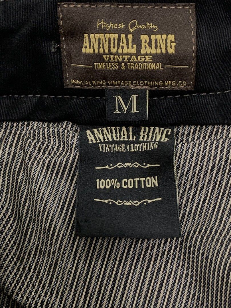 ANNUAL RING VINTAGE FRENCH CHAMBRAY WORK PANTS (Category: Trousers) located in Cavite. Submitted by ___layern0ne (Listing ID 1446103208, Image 3). Description: About the product: • Brown pinstripe pants • Closure: Button fly • Style: Classic, comfortable, and durable • Perfect for casual or smart-casual looks Tagged Size: M Waistline: 32 Front Rise: 12 inches Leg Opening: 8.5 inches Length: 35.5 inches Measured laid flat and at its longest point 