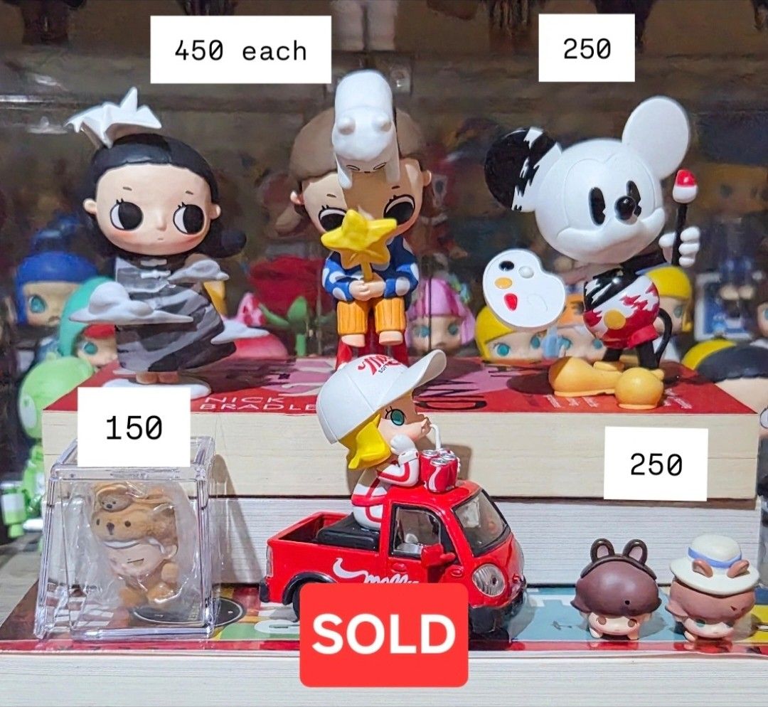 Assorted POP MART Collectibles (Category: Designer & Blind Box Toys) located in Pasay City. Submitted by tin2gg (Listing ID 1445880259, Image 1). Description: [WTS/LFB] POP MART Streamlining Sale Selling some of my POP MART figs from my personal collection. These were displayed in acrylic display cases. Most will come with their character cards but not all will have boxes. Prices for each fig is posted in the photo. Take all for 2k. Payment via B