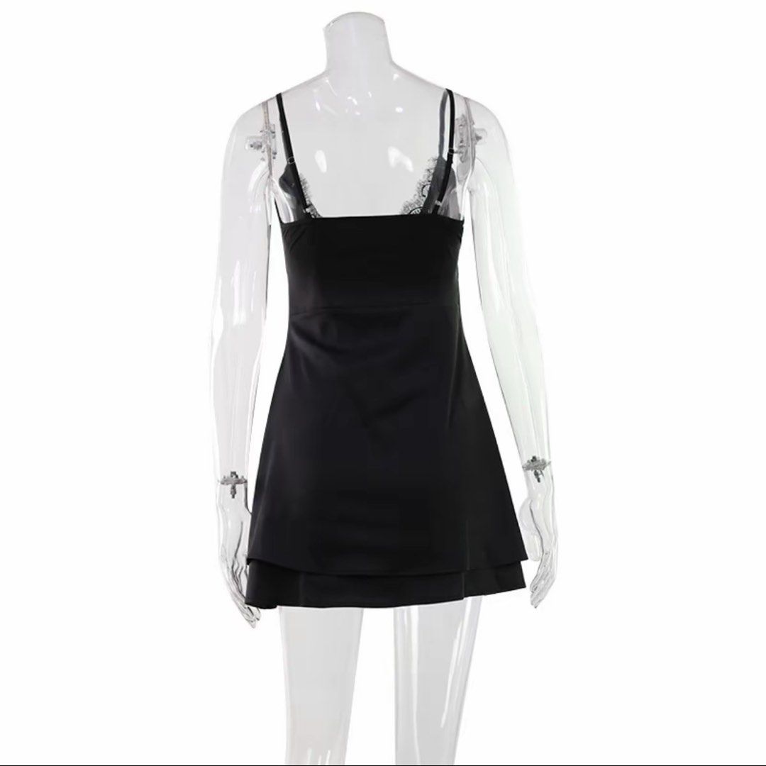 Black Satin Lace Mini Dress (Category: Dresses) located in Quezon City. Submitted by danalou (Listing ID 1446109866, Image 2). Description: - brand new - size small - with adjustable straps - no when worn.