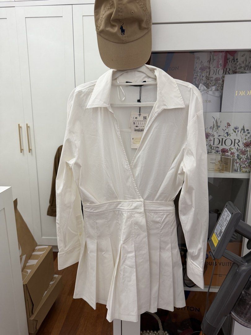 white pleated shirt dress zara ZARA BOX PLEAT SHIRT DRESS, Available