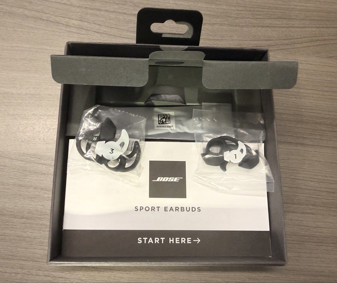 Bose Sport Earbuds (Category: Earphones) located in Pasig City. Submitted by pdychang (Listing ID 1445994140, Image 3). Description: Includes manual, charging cable and 3 pairs of ear tips..