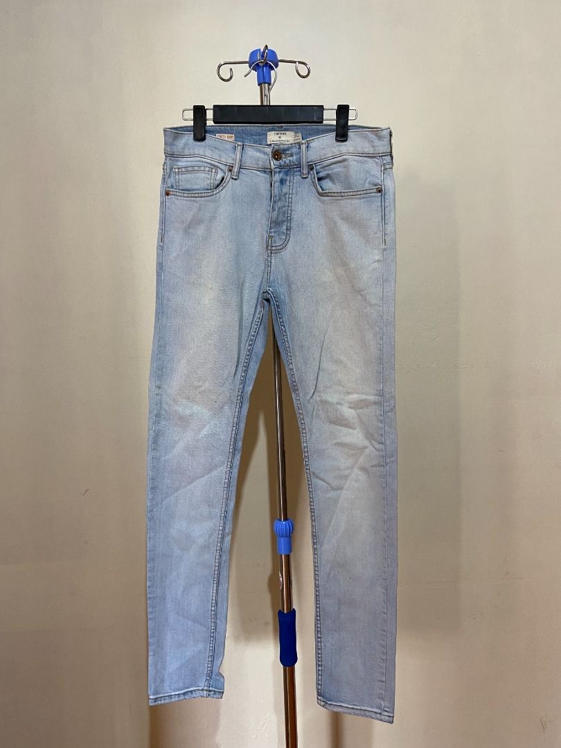 [Topman] Take All 4 Men's Original Pants (Category: Trousers) located in Quezon City. Submitted by thedeclutterer_ (Listing ID 1446100884, Image 2). Description: *Buy 1 Promo Bundle, Get P100 off on other Promo Bundles 1). [Topman] Original Stretch Skinny Light Wash Jeans Description: - No flaws - Like new condition Dimensions: Waist - 30 in Length - 40.5 in 2). [Topman] Original Stretch Skinny Black Jeans Description: - No flaws - Like new condi