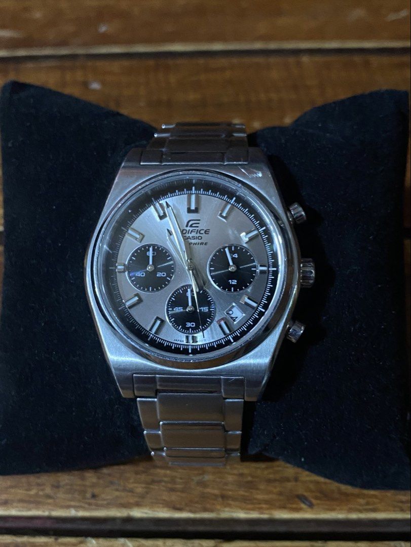 Casio Edifice Chronograph Watch Sapphire Glass (Category: Men's Watches) located in Manila. Submitted by fastriver_fc4180 (Listing ID 1446160778, Image 2). Description: - Silver Casio Edifice watch - Stainless steel band and case - Chronograph function with three sub-dials - Classic watch face - Suitable for everyday wear or dressing up - All buttons and functions are working.