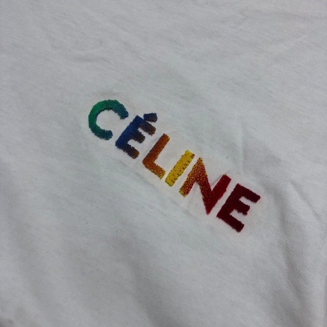 Celine Paris White T-Shirt Rainbow Logo (Category: Tshirts & Polo Shirts ) located in Cavite. Submitted by autothrift (Listing ID 1446084625, Image 3). Description: DIMES 21/27 COLOR RATE 9/10 NO ISSUE FLAWLESS NEED WASH .