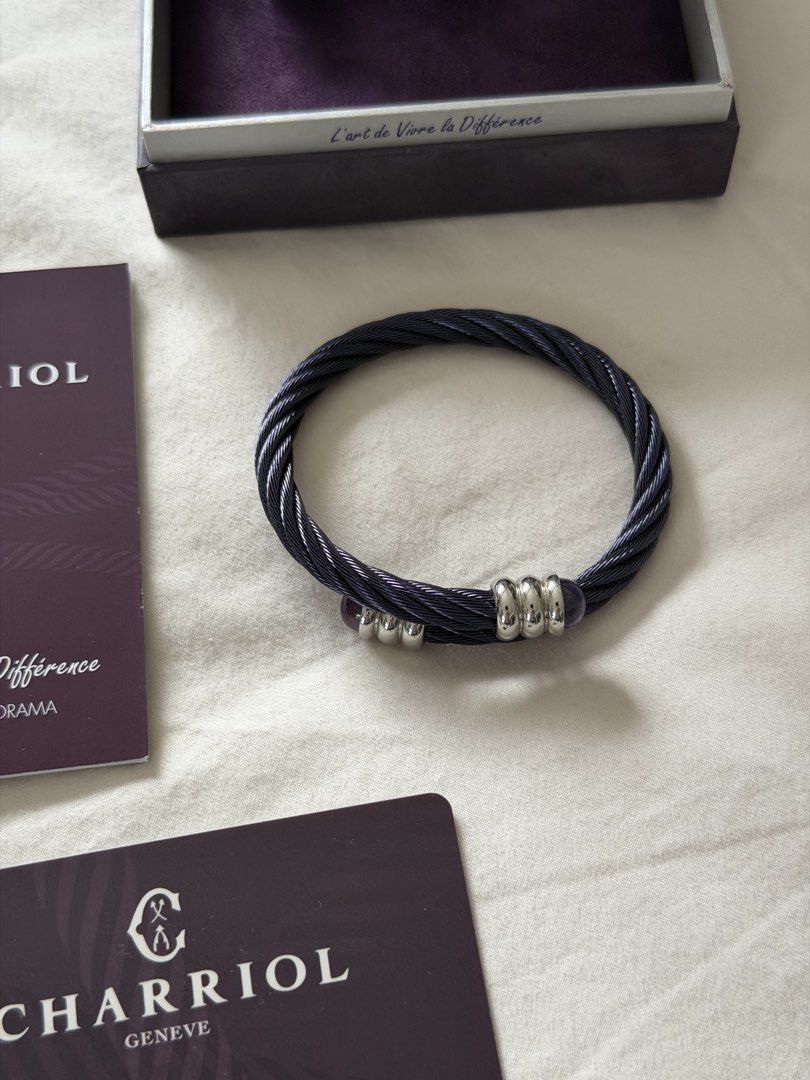 Charriol Celtic bangle (Category: Body Jewelry) located in Taguig. Submitted by ericalopez (Listing ID 1446127780, Image 2). Description: Charriol Celtic bangle Purple PVD stainless steel cable Price: 8,900 Comes complete with box and authenticity cards 100% Authentic Location: Pick up Or Delivery via lalamove or lbc.