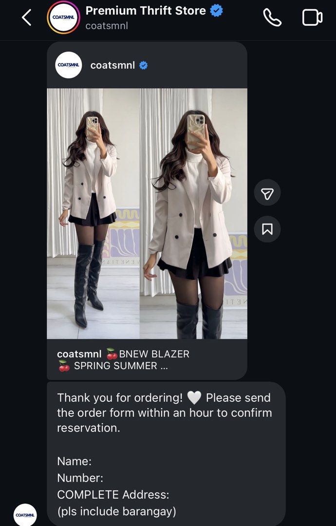 COATSMNL Blazer Spring Summer Small - Medium (Category: Coats, Jackets and Outerwear) located in Caloocan City. Submitted by _declutterbym (Listing ID 1446107758, Image 3). Description: - Ideal for spring and summer wear - Fits sizes Small to Medium - Direct Message (DM) to purchase - NEVER BEEN USED SINCE BOUGHT.