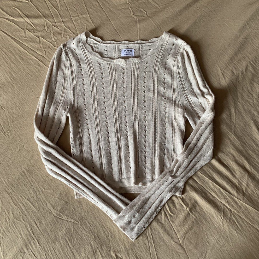 Cotton On Knitted Longsleeves XS (Category: Longsleeves) located in Rizal. Submitted by ksbentables (Listing ID 1445987161, Image 1). Description: Cotton On Knitted Longsleeves Size: XS NO WHEN WORN • loc: cainta, rizal • payment via maribank/gcash • jnt, gogoexpress, lalamove • first to pay, first to secure item • Shipping shouldered by buyer • no cancellation / no return / no refund • kindly manage your expectations since these items are pre-lo