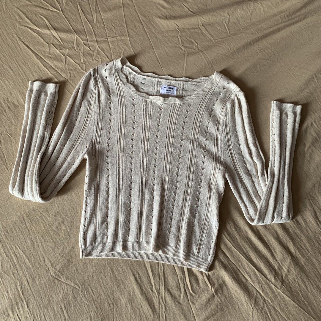 Cotton On Knitted Longsleeves XS (Category: Longsleeves) located in Rizal. Submitted by ksbentables (Listing ID 1445987161, Image 2). Description: Cotton On Knitted Longsleeves Size: XS NO WHEN WORN • loc: cainta, rizal • payment via maribank/gcash • jnt, gogoexpress, lalamove • first to pay, first to secure item • Shipping shouldered by buyer • no cancellation / no return / no refund • kindly manage your expectations since these items are pre-lo