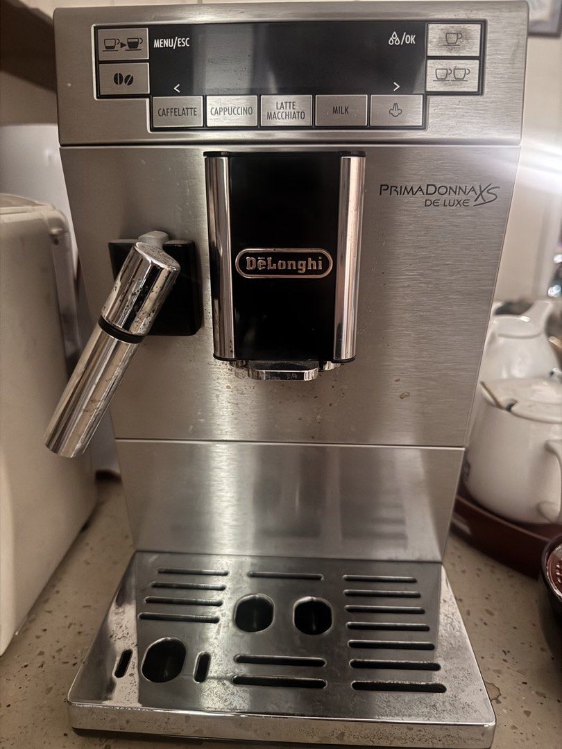 DeLonghi PrimaDonna XS Deluxe Automatic Coffee Machine (Category: Coffee Machines & Makers) located in Mandaluyong City. Submitted by djposhop (Listing ID 1446061392, Image 1). Description: DeLonghi PrimaDonna XS Deluxe automatic coffee machine - stainless steel finish - Carafe not included - Reason for selling: would want to upgrade Last service was 2024 Fully functional. Currently in use until “upgrade” to a manual machine Pick up San Juan .
