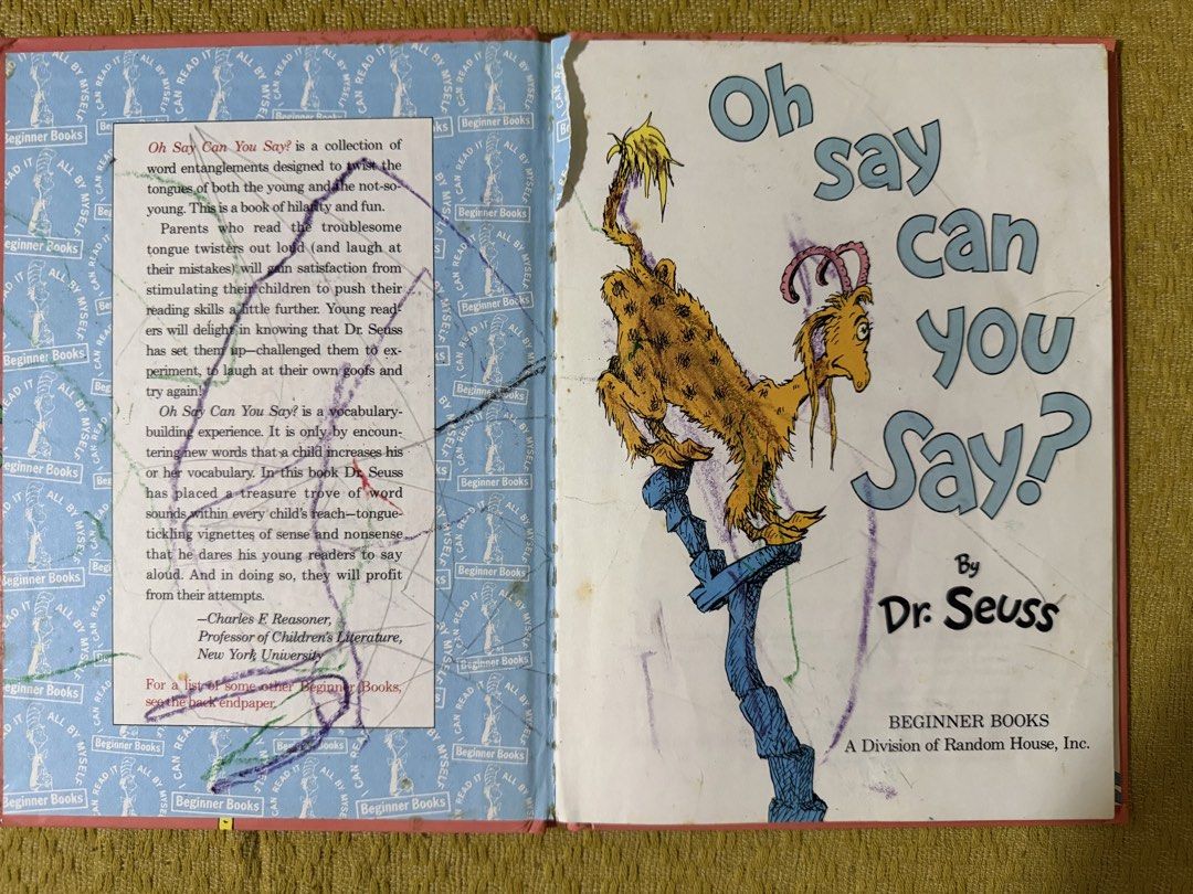 Dr. Seuss Beginner Books Collection - 5 Books (Category: Children's Books) located in Muntinlupa City. Submitted by patliza (Listing ID 1446137784, Image 3). Description: Selling a bundle of 5 Dr. Seuss books. Includes 'Fox in Socks', 'Dr. Seuss' ABC', 'I Had Trouble in Getting to Solla Sollew', and 'Oh, Say Can You Say?'. Great for young readers and collectors. Some wear and tear visible on 'Oh, Say Can You Say?' and 'I Had Trouble in Getting to