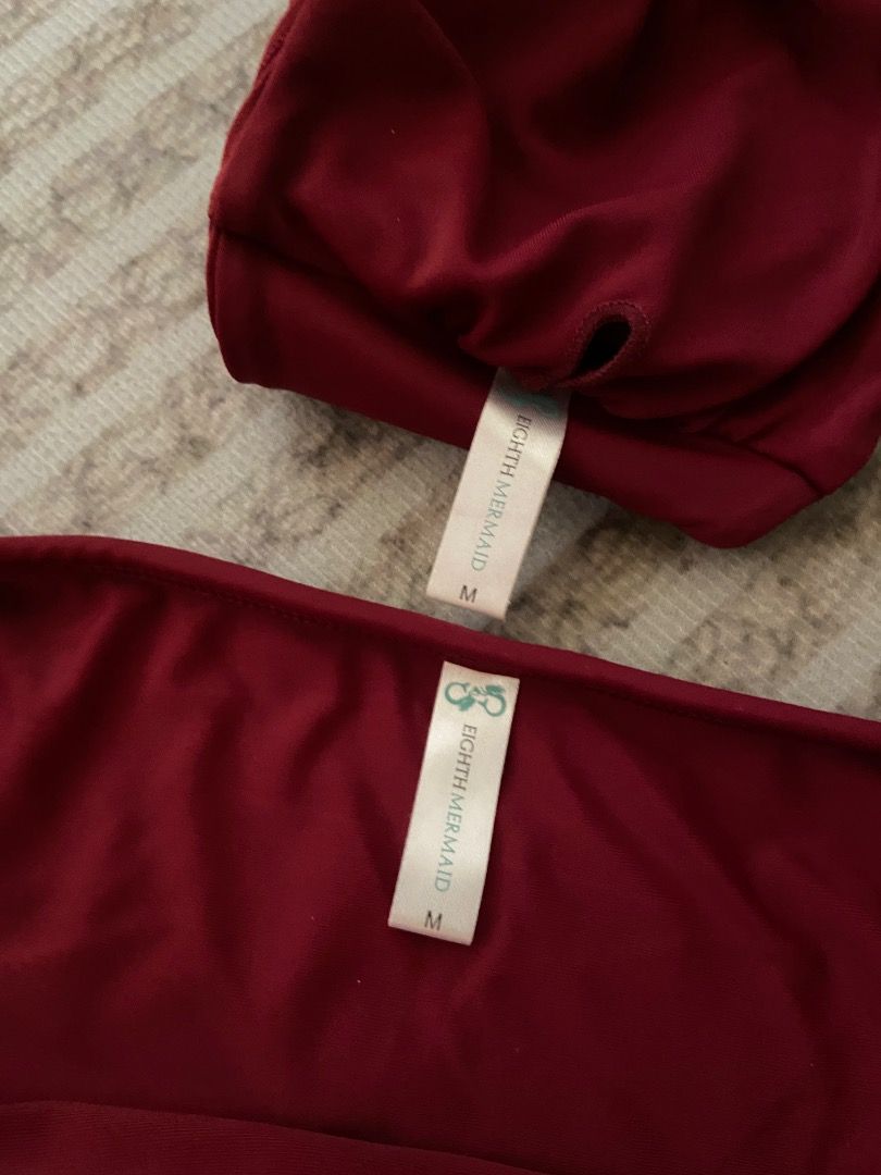 EighthMermaid dark red bikini swimsuit two piece (Category: Bikinis & Swimsuits) located in Subic. Submitted by poochieooo (Listing ID 1446042396, Image 3). Description: good condition used once M on tag but best fit for small (34B, 24-25 waistline) 4th slide ww pic.
