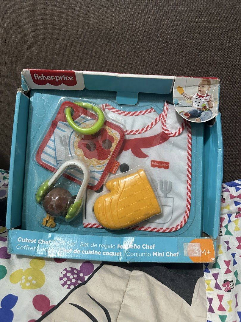 Fisher-Price On-the-Go Breakfast & Cutest Chef Set (Category: Weaning & Toddler Feeding) located in Manila. Submitted by bei10 (Listing ID 1445988511, Image 2). Description: - Fisher-Price On-the-Go Breakfast Set (3m+) - Includes sippy cup and donut toy - Fisher-Price Cutest Chef Set (3m+) - Comes with bib, teething toys, and food piece - Ideal for babies learning to eat and play 2 for 600 na.