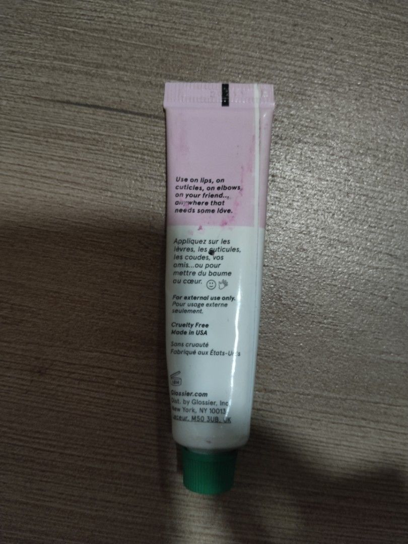 Glossier Rose Balm Dotcom Universal Skin Salve (Category: Makeup) located in Manila. Submitted by tyrapple (Listing ID 1446017031, Image 2). Description: - Glossier Rose Balm Dotcom - Universal skin salve - Perfect for lips, cuticles, and elbows - Size: 0.5 fl oz / 15 ml - Cruelty-free - Made in USA - Visit Glossier.com for more details.
