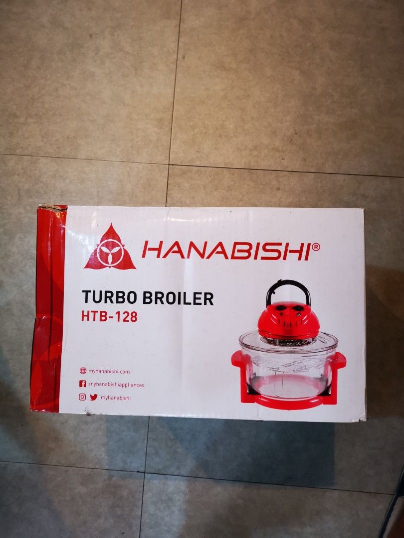 Hanabishi Turbo Broiler HTB-128 (Category: Cookware & Accessories) located in Manila. Submitted by clevershark_d5e72d (Listing ID 1446089749, Image 1). Description: - Hanabishi Turbo Broiler - Model: HTB-128 - Box shows some wear and tear from storage - Handle with care instructions visible on the side - Great for your kitchen needs RFS - Dumoble na sa bahay napanalunan sa raffle. .