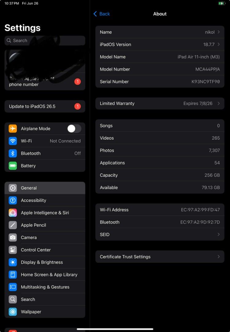iPad Air M3 (Category: iPad) located in Cauayan City . Submitted by royaltiger_ba13b2 (Listing ID 1446124884, Image 2). Description: For Sale!!! Rush!! iPad Air M3 Starlight 256 gb Batt Health: 89% No warranty but with insurance iOS ver 18, hindi ko pa inupdate to 26 bcs ayoko ng icons Inclusions: Case, Box, unit negotiable po if kukunin agad.