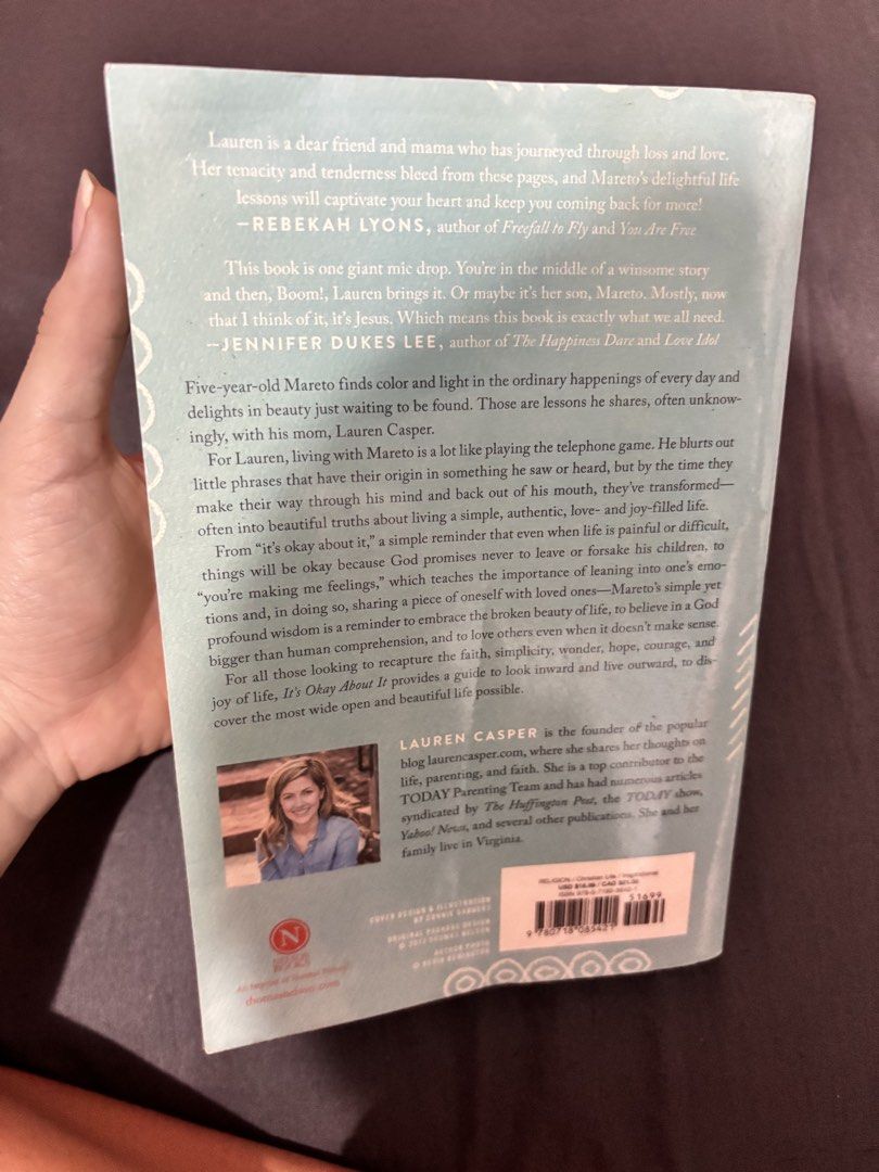 It's Okay About It by Lauren Casper (Category: Storybooks) located in Manila. Submitted by sgels (Listing ID 1446031130, Image 2). Description: - Lessons from a remarkable five-year-old about living life wide open. - Shares simple truths about love and joy. - Offers profound wisdom from Lauren Casper. - Great for anyone looking to embrace faith, simplicity, wonder, hope, courage, and joy. - A guide to look inward and live outward..