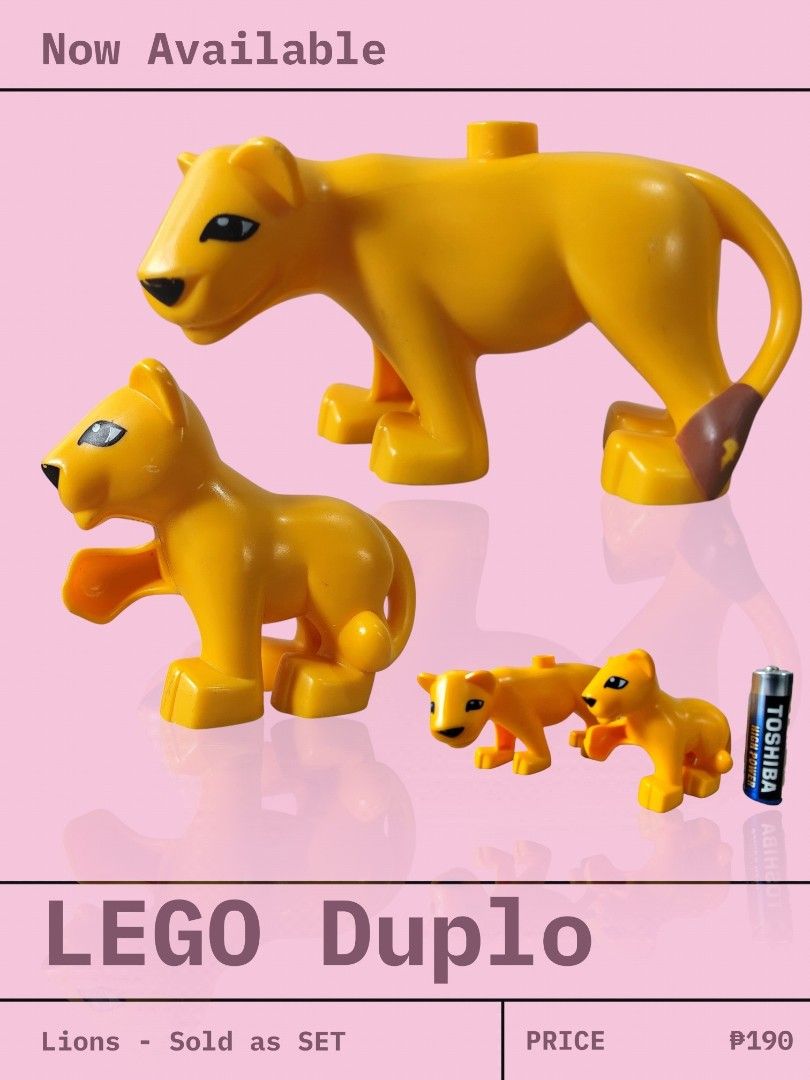 LEGO Duplo Lions Set - Sold as Set (Category: Lego & Building Sets) located in Quezon City. Submitted by Emcee (Listing ID 1446030676, Image 2). Description: - Set of classic yellow LEGO Duplo lions - Includes mother lion and her cubs - Ideal for imaginative and creative play - Sold as a complete set - Price: P190.